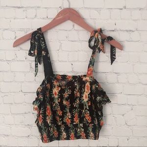 American Eagle Floral Crop Top With Tie Straps